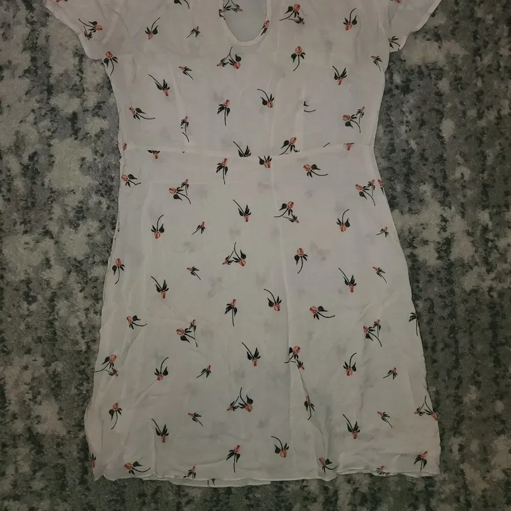 Free People Red Rose Floral Mini White Dress EUC